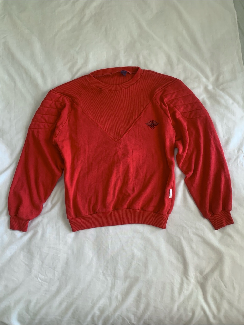 Vintage Chams Red Chevron Knit Crewneck Pullover Sweatshirt Size M